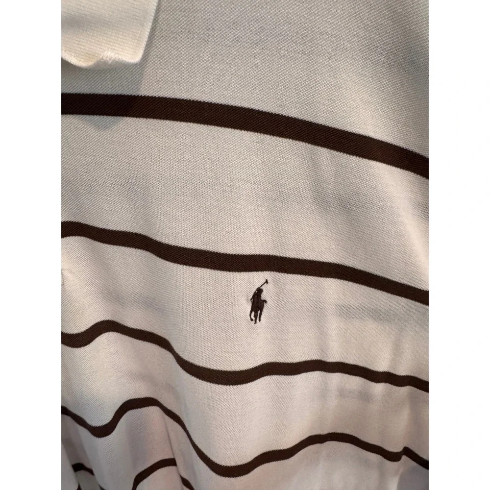 Polo Ralph Lauren 4XB Big Cream Brown Striped Cotton Polo Shirt Classic Preppy